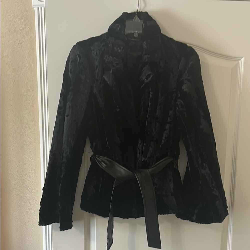 INC International Concepts Black Teddy Jacket Plush High Collar